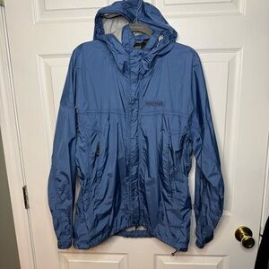 Marmot Men's Blue Hooded Rain Wind Outdoor Jacket Size Medium GUC